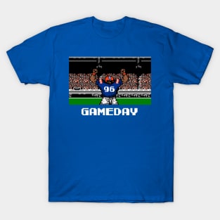 Blue and Orange Football Gameday Retro 8 Bit Linebacker T-Shirt